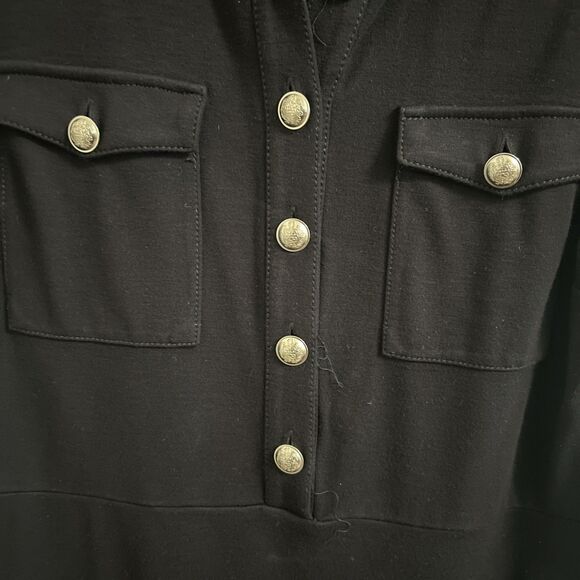 LOFT Womens Size 6 Black Short Sleeve Button Front Shift Dress Pockets - Picture 5 of 8